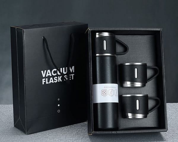 500ml Vacuum Flask Family Camp Use One Bottle Two Cups Double Wall Stainless Steel Drinking Cup